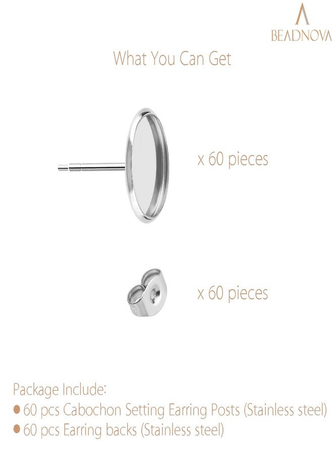 BEADNOVA Cabochon Setting Post 60pcs Blank Earring Studs 10mm Stainless Steel Cabochon Setting Ear Stud with Stainless Steel Backs for Resin DIY Earring Making (10mm, 60pcs) - Image 3